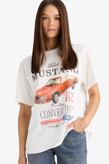 DeFacto Ford Motor Company Oversize Wide Fit Crew Neck Short Sleeve T-Shirt G0218Ax25Au