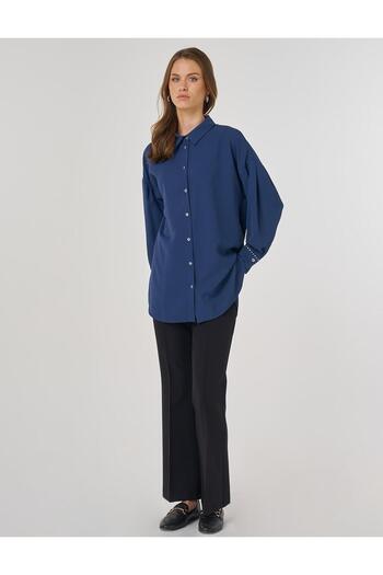 Kayra Embroidered Back Shirt Collar Tunic Indigo