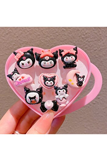choice2 Kuromi hei 9pcs Cute Sanrio Kitty Children's Ring Gift Box Little Girl Cartoon Kuromi Small Ring Chi