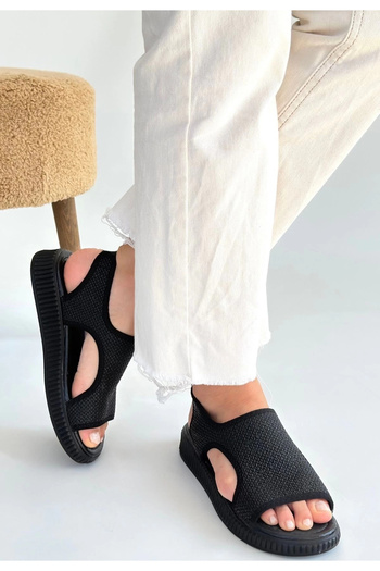 Işıltı kidss Wayi Black Straw Skin Sandals