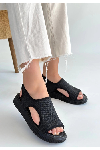 Işıltı kidss Wayi Black Straw Skin Sandals