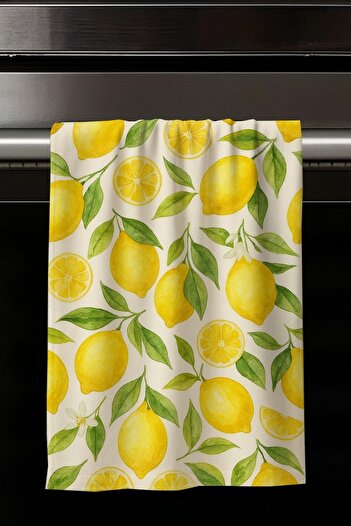 Else Dekor Yellow Lemon Patterned Decorative Washable Cotton Kitchen Oven Hand Towel