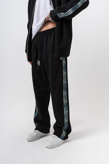 Respire Men's Dark Striped Stripe Detailed Winter Doubleface Baggy Sweatpants Black