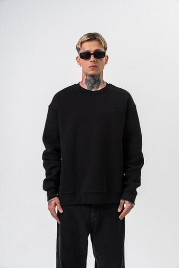 Respire Men's Basic Oversize Sweatshirt with Text Detail Black