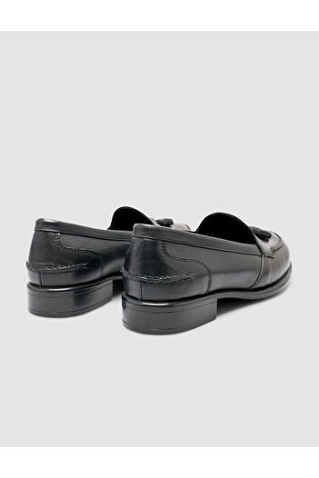 Cabani %100 Hakiki Deri Siyah Püsküllü Kadın Loafer
