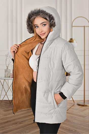 Asortix Girl's Winter Coat Fur Hooded Long Coat (Basen Knee Length)