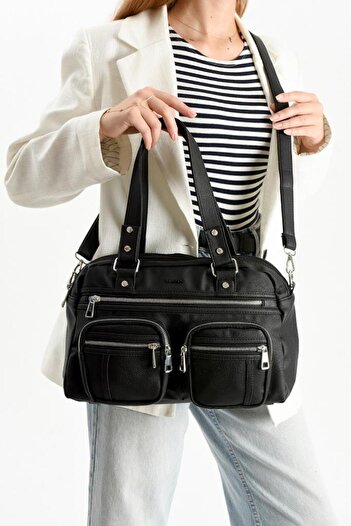 H&D COLLECTİON Faux Leather Women's Shoulder Bag 35*25 cm Crossbody Messenger Bag Multi-Pocket Vegan Leather Handbag