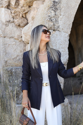 bytugcekaya Navy Blue Denim Blazer Jacket