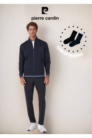 Pierre Cardin Men's Regular Fit Zippered Stripe Detail Cotton & Boxed Tracksuit Set Ol.Pc.7125.001