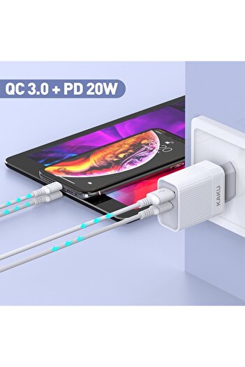 KAKU Încărcător de perete KakuSiga cu două porturi, USB-C + USB-A, alimentare 20W, încărcare rapidă 3.0, alb (KSC-501)