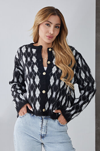 DPARİS Diamond Patterned Buttoned Knitwear Cardigan