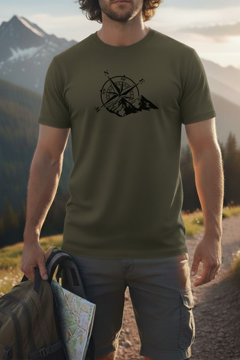 DK DAKSEL Navy Blue Color Basic Travel Compass Printed Men's T-Shirt