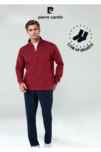 Pierre Cardin Men's Clothing Half Zipper 100% Cotton Tracksuit Set (Gift Socks)