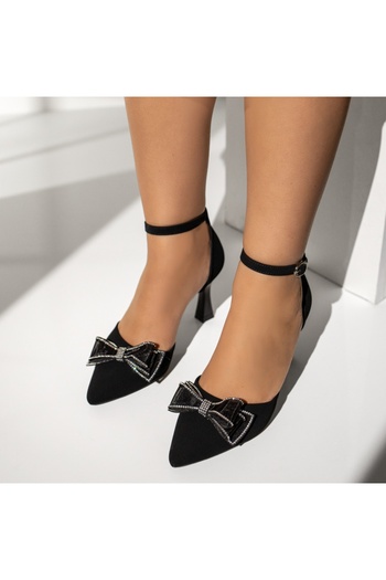 BMoD Women's black suede shoes with a heel and a bow MOD13939