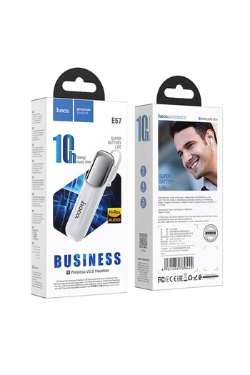 Hoco Wireless Earbud Brand E57, Bluetooth 5.0, Quick Charge, Microphone, 170mAh Battery, White