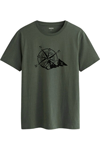 DK DAKSEL Navy Blue Color Basic Travel Compass Printed Men's T-Shirt
