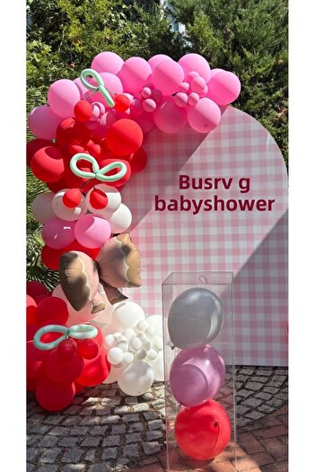 Çemrek Süs Parti Pink Red Balloon Chain Set of 100 Cherry Themed