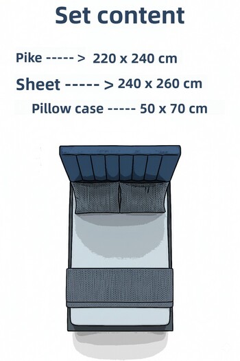 Ladylina Home 100% Cotton Double Pique Set, Tasseled Square Waffle Pattern Pique - Sheet - Pillowcase Set