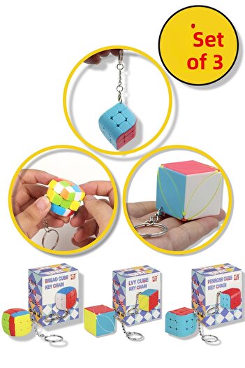 TOYFEST Set of 3 Rubik's Mind Cube Keychain Mini Intelligence Cubes Fast Rotating Durable Toy
