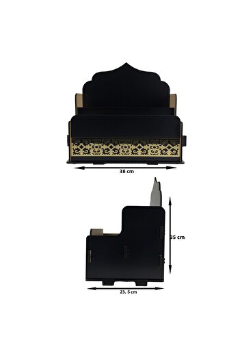 HippoDeco Black Wooden Gold Plexi Decorated Prayer Rug Stand and Religious Book Organizer, Stylish Islamic Decorative
