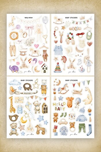 Grafikup 4 Sheets Baby Sticker Set - Sticker Set for Baby Decorations