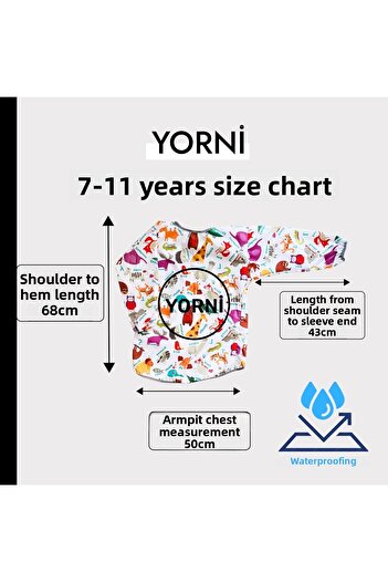 yorni 7-11 Years Old, Zoo, Liquid-Proof, Extra Large Fit, Long Sleeve Children's Activity Painting Apron