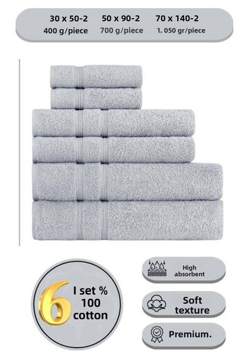 Karna Home 6-Piece Cotton Towel Set Hand Face - Hair - Bath Towel Set Gama