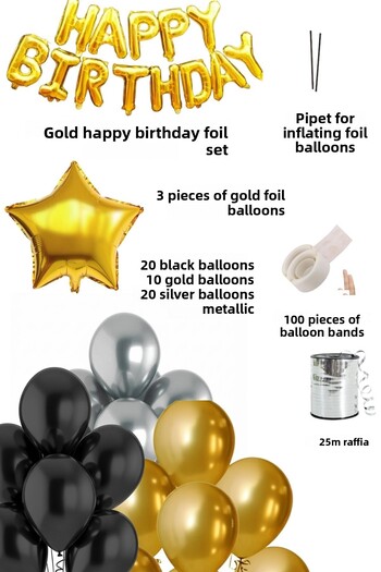 Baloncu Nene Gold Happy Birthday Foil Balloon Set Yellow Gold Black Silver Birthday Party Decorations