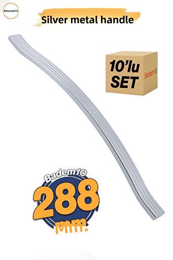 Badem10 Acacia Chrome 288 mm Set of 10 Silver Metal Furniture Handle Striped Model Rustproof Sturdy Handles Handle