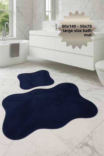 Bestekar Lina Navy Blue 80X140 - 50X70 Waterproof Leather Based Soft Surface Stain Resistant Bath Mat