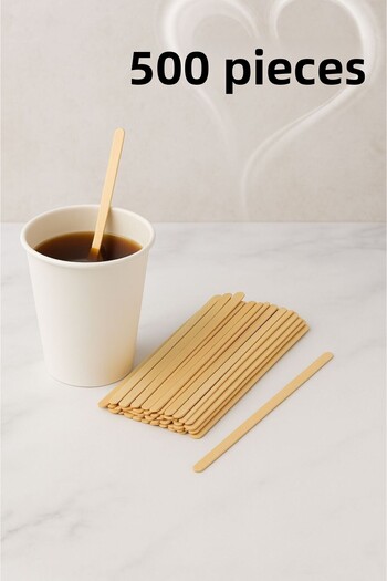 Buççin 500 Pcs Disposable Natural Wooden Stirrer Stick for 12 People Teaspoons Bamboo Unspecified Beige