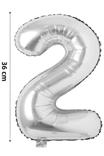 Çınar Aksesuar Foil Balloon Number Helium Balloon 36 cm Silver Color - Birthday Party Set Supplies - Age Balloon