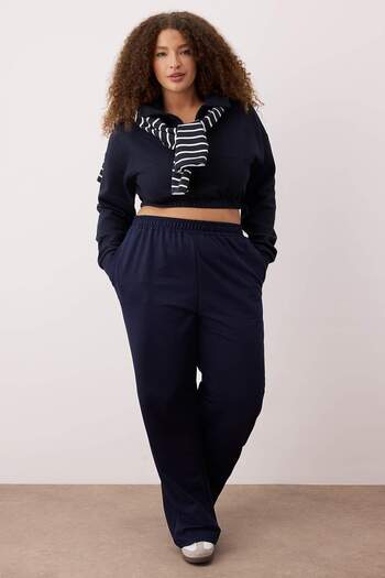 Trendyol Curve Navy Blue Wide Cut Slim Knitted Large Size Sweatpants Tbbaw23Aj00007