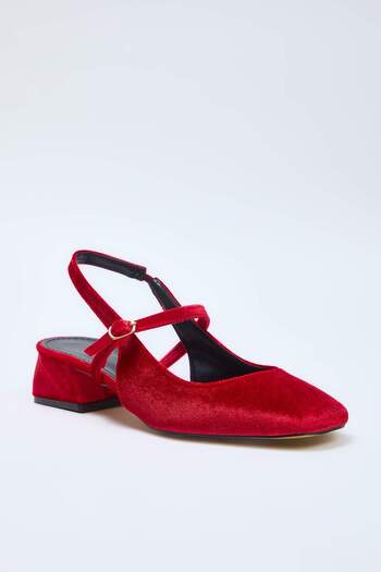 TRENDYOL SHOES Dark Red Suede Mary Jane Block Heel Sandals Takss25To00075