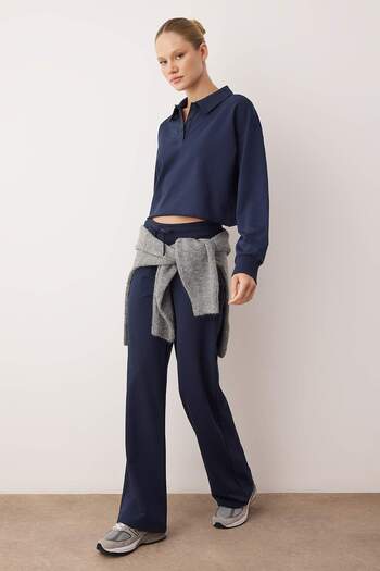 Trendyol Collection Navy Blue Polo Neck Buttoned Relaxed/Casual Fit Knitted Tracksuit Set Twoaw26Em00013