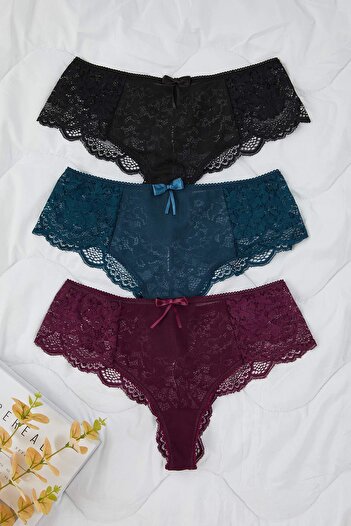 Trendyol Collection Chiloți brazilian simpli, cu detaliu din dantelă, în 3 culori, THMAW26KU00027