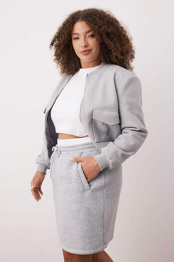 Trendyol Curve Gray Melange Buy Poplin Detailed Knitted Mini Plus Size Skirt Tbbaw26Az00022