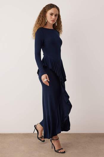 Trendyol Collection Navy Blue Bodycon Flounce Ruffle Maxi Stylish Evening Dress Night Graduation Dress Tpraw26El00070