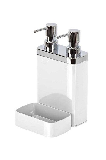 almital mobilya aksesuarları furniture accessories Λευκό, με θάλαμο σφουγγαριού, δοχείο υγρού σαπουνιού κουζίνας (300 ml) και δοχείο απορρυπαντικού πιάτων (500 ml)