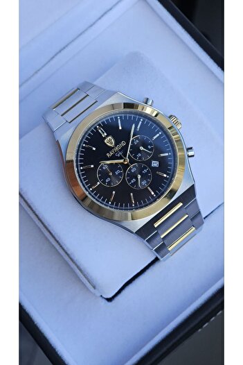 Raymond Rym-81051 Men's Lux Crono Watch - Steel Case and Strap - Sapphire Glass - 2 Years Warranty Ipg-Bk