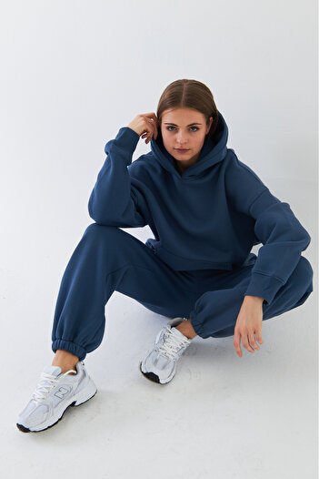 Gia Collection Oversize Unisex Sweatshirt Hoodie Marine – Hooded, 3-Thread Fleece, Kangaroo Pocket, Basic