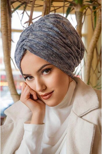 Aişe tesettür Blue Soft Winter Drawstring Bonnet