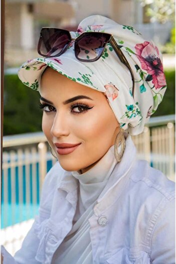 Aişe tesettür White Floral Patterned Hat Bonnet