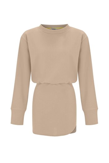 La Sarta Luna Women's - Jewelled Long Sleeve Mini Sweat Dress with Elastic Waist and Slit Detail