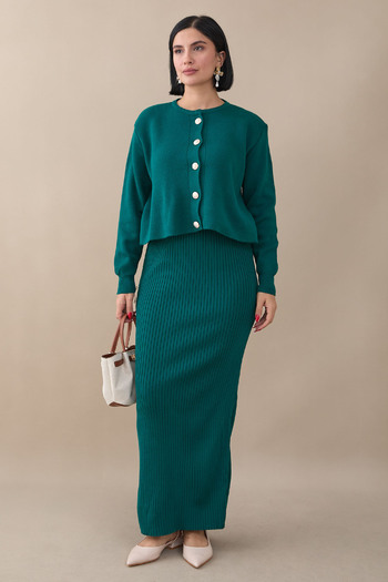 InStyle Cardigan Ribbed Double Emerald Green Knitwear Set