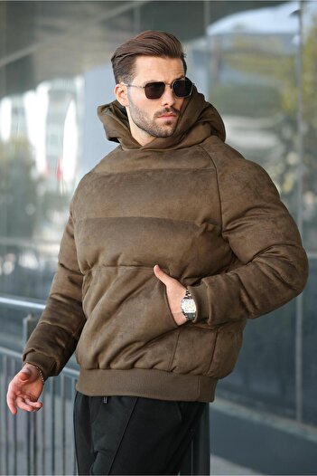 Madmext Men's Khaki Puffer Jacket with Hood - 7235