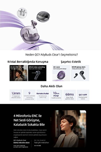 QCY T32 Ailybuds Clear ENC 4 Mikrofon Bluetooth 5.3 Kablosuz Kulaklık