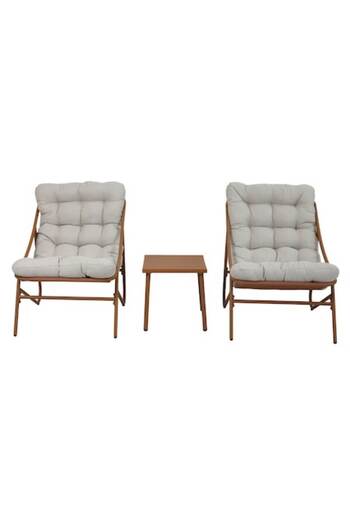 Maison Mex Garden/Terrace Furniture Set with 2 Armchairs and Table, MARSEILLE, Brick/Beige
