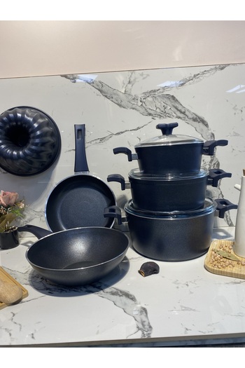 Elvira Granit 8 Piece Cookware Set-Dark Blue