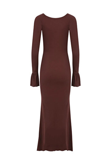 La Sarta Alicante Brown Camisole Long Dress with Chest Detail